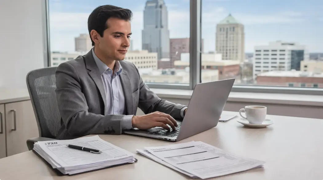 Tax professional completing Form 720 filing online